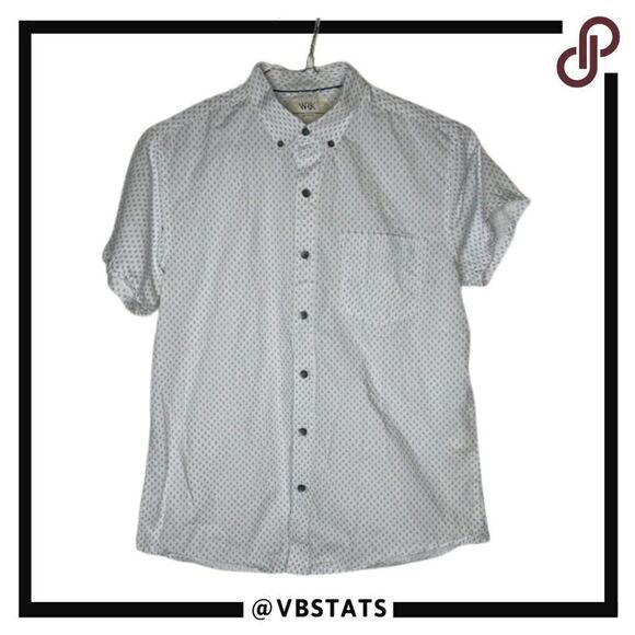 W.R.K. Short Sleeve Button Down White with Small Blue Print Shirt in Size Medium - Picture 1 of 6